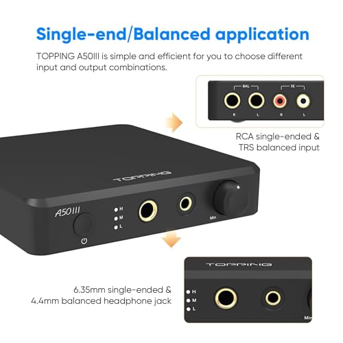 Topping A50 III NFCA Headphone Amplifier, 3500mW x 3500mW Home Audio Headphone Amp, RCA/TRS to 4.4mm/6.35mm Earphone Output with 3 Gain Settings 12V Trigger for IEM, Silver - color: Silver
