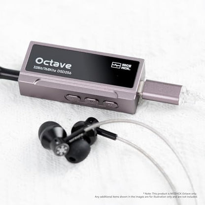 NICEHCK Octave ES9039Q2M Portable DAC Amp Dongle, CNC Titanium | ES9039Q2M flagship DAC, dual SGM8262 op-amp, 550mW balanced output, 100-step volume, high/low gain, CNC aluminum build