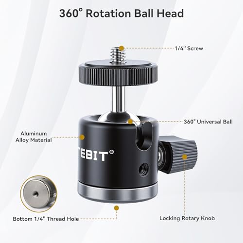 UTEBIT 40mm C-Clamp Camera Mount with Mini Ball Head, Black - size: 40mm