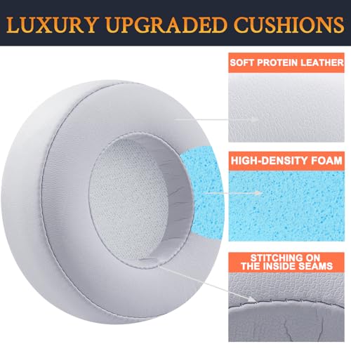 SOULWIT Ear Pads Cushions Replacement for Monster Beats Pro/by Dr Dre Detox Headphones, Ear Pads with Softer Protein Leather, High-Density Noise Isolation Foam - White - color: White