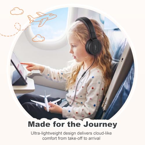 AILIHEN I35 Kids Headphones for School with Mic, 93dB Volume Limited, Black | Wired On Ear Headphones for Boys Girls, Foldable Lightweight Headphone for Classroom Learning & Entertainment Travel Computer - color: Jet Black