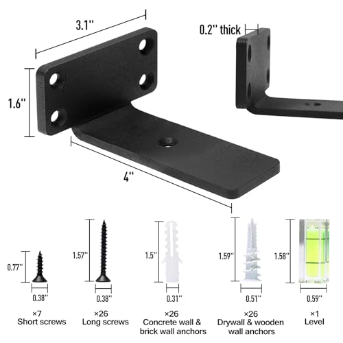 HITOMEN Heavy Duty Floating Shelf Brackets, 4-Inch (1/5'' Thick) Hidden Shelves Hardware, Iron L Brackets, Rustic Industrial Black Metal Wall Shelving Supports, 6 Pack - size: 4 Inch, style: 6 Pack