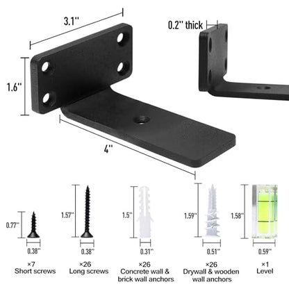 HITOMEN Heavy Duty Floating Shelf Brackets, 4-Inch (1/5'' Thick) Hidden Shelves Hardware, Iron L Brackets, Rustic Industrial Black Metal Wall Shelving Supports, 6 Pack - size: 4 Inch, style: 6 Pack