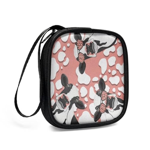 Earbuds Case Headset Carrying Case Cow Portable Earphone Box Phone Accessories Organizer with Zipper Handle Mesh Inner Pocket - color: Cow