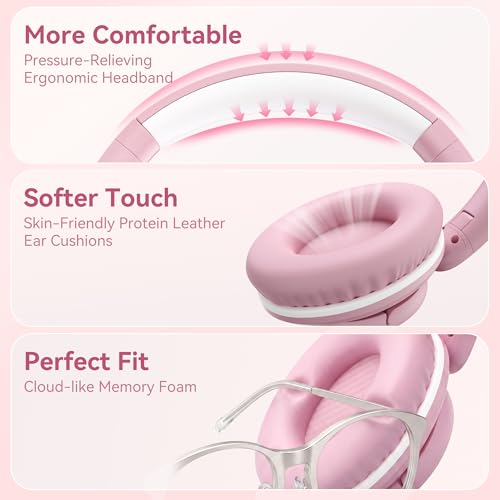 Wired Headphones with Microphone, Over Ear Lightweight Foldable 3.5mm Plug in Corded Headphones Wired with Volume Control, 4.9ft Tangle-Free Cord for Tablet Laptop MP3/4 School Travel Pink | Wired Over Ear Foldable Corded Headphones for Teens Classroom Tr