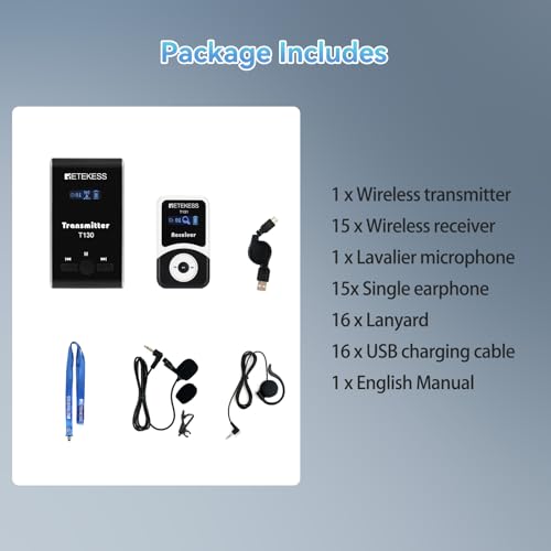 Retekess T130 Wireless Tour Guide System, Tour Guide Headsets(1TX 15RX)