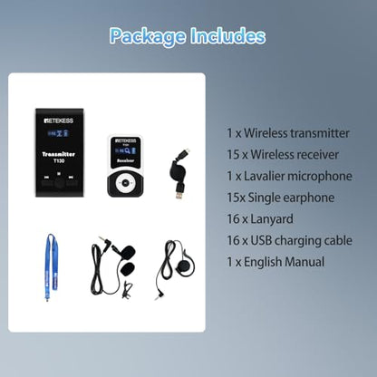 Retekess T130 Wireless Tour Guide System, Tour Guide Headsets(1TX 15RX)