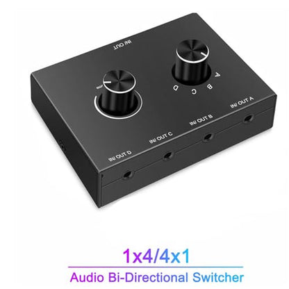 3.5mm Audio Selector, 4 in 1 Out Audio Splitter Box Headphone Manual Selector Converter for Laptop Computer Smartphone Tablet