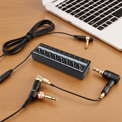 Estink Mini Headphone Amplifier, Portable Clear Sound Metal Stereo Audio Amplifier 8 Headphone Output and 1 Input Channels for Studio and Stage, 100 to 240V(US Plug)