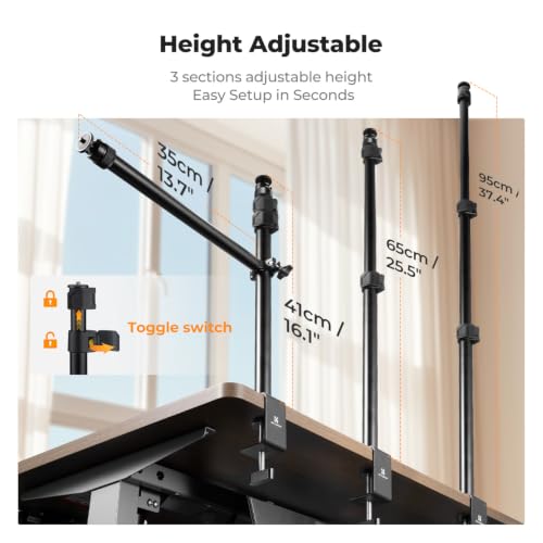 K&F CONCEPT Camera Desk Mount 16"-37" with Arm, 360° Ball Head, Phone Clip | Tabletop C-Clamp Adjustable Light Stand for DSLR, Ring Light, Webcam, Live Streaming, Online Teaching TD02 - style: TD02 w/Arm