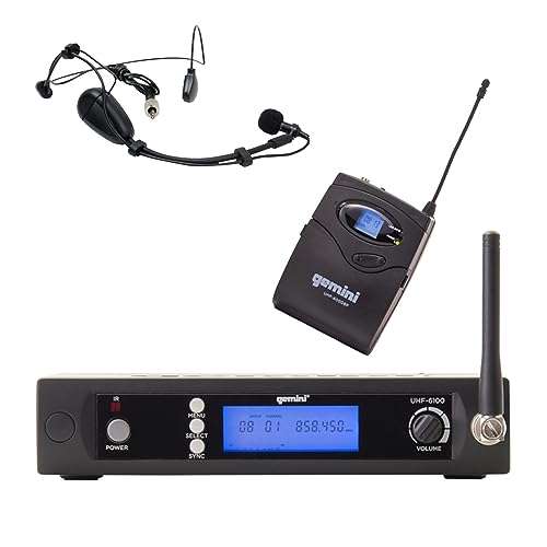 Gemini UHF Wireless Headset & Lavalier Mic System, 240 ft (UHF-6100HL) | UHF headset & lavalier mic, 512-537.5 MHz selectable - auto SYNC pairing - LCD display - balanced XLR & 1/4" outputs, 1U rack - style: Single Wireless Headset Mic System