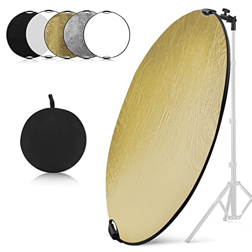 WELLMAKING 43'' Reflector Photography with Tilt Adapter for Studio Outdoor | 110cm 5-in-1 Light Reflector, Foldable with Carrying Bag, Portable Setup,Premium Coating, Translucent Silver Gold White Black - size: 43 Inch (110cm)