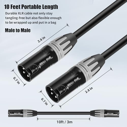 SMALL-EYE XLR Male to Male Patch Cable 10 ft 2-Pack, 3-Pin Balanced | 22AWG OFC Copper, Low Noise Audio, Reliable Connector Fit, Studio and Live Sound - size: M to M -10ft, style: Male to Male