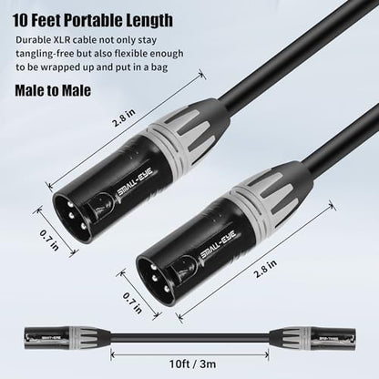 SMALL-EYE XLR Male to Male Patch Cable 10 ft 2-Pack, 3-Pin Balanced | 22AWG OFC Copper, Low Noise Audio, Reliable Connector Fit, Studio and Live Sound - size: M to M -10ft, style: Male to Male