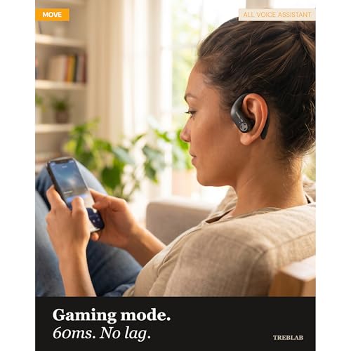 TREBLAB X3-Pro Earbuds Wireless Bluetooth, Earhook IPX5 12H Powerbank | Bluetooth Running Headphones, gaming mode 60ms, wireless charging case, secure earhook, ENC mics, BT 5.3, 9g ultra-light - color: White Logo