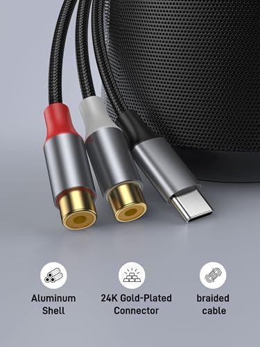 USB C to RCA Audio Cable, USB C Male to Dual Female RCA Stereo Audio Y Splitter Adapter Cable for Computers, Laptops, Phones Tablets, MP3, Speakers, Amplifiers, Car Audio Stereo. - size: 1 Pack