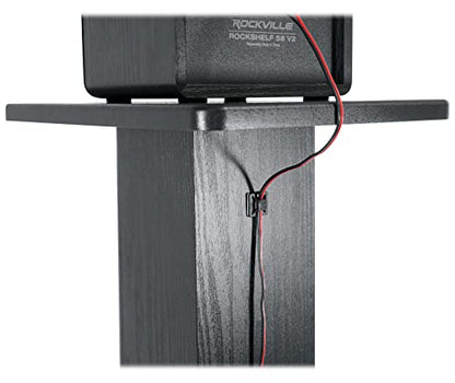 Rockville SS36B Black Wood Grain 36" Solid Home Speaker Stands Pair | 100 Lbs Capacity, Solid MDF Wood, Not Hollow, Isolation Pads, Brass and Rubber Spikes, 2 Top Platform Sizes, Cable Management - color: Black