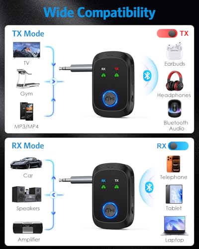 Bluetooth 5.4 Transmitter Receiver, 2-in-1 Car AUX Adapter | Wireless Bluetooth Adapter for Car with Hands-Free Calls, 3.5mm AUX Audio Adapter for TV/Car/Airplane /Home Stereo