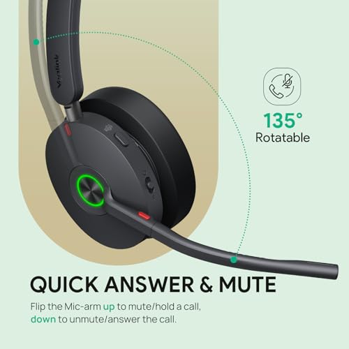 Yealink BH74 with Stand ANC Wireless Headset with Microphone for PC, Bluetooth Headset Noise Cancelling with 6 AI Mic, 32H Talk Time & Mute Button, Microsoft Teams Premium Open Office Certified UC - color: Black (UC), style: BH74 + stand