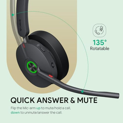 Yealink BH74 with Stand ANC Wireless Headset with Microphone for PC, Bluetooth Headset Noise Cancelling with 6 AI Mic, 32H Talk Time & Mute Button, Microsoft Teams Premium Open Office Certified UC - color: Black (UC), style: BH74 + stand