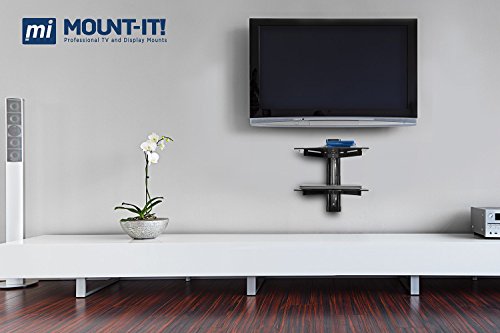 Mount-It! 2-Tier Floating TV Shelf, Tempered Glass, Wall Mount, Black - style: 2-shelf