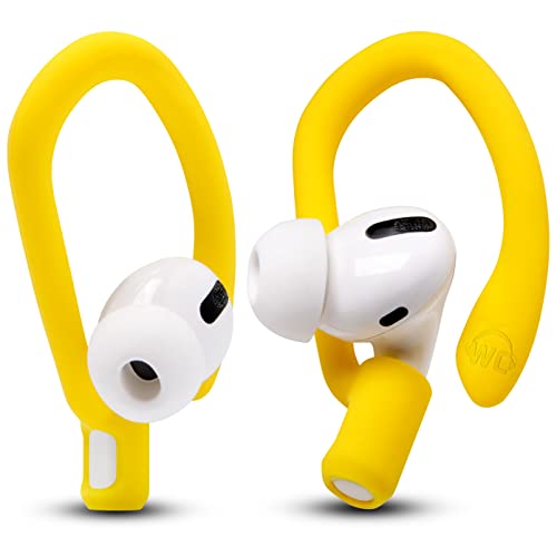 WC HookZ - Patented Upgraded Over Ear Hooks for AirPods Pro 1, 2 & AirPods 1, 2 & 3- Two Size Pairs Included in Package, Unique Left & Right Hook, Made by Wicked Cushions | Neon Yellow - color: Yellow