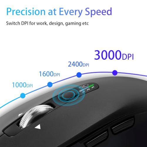 CITLLA Wireless Bluetooth Mouse (USB + BT1 + BT2), Full Size, 4-Way Scrolling, Multi-Device Silent Mouse for Computer, Laptop, iPad, MacBook (Black) - color: Black