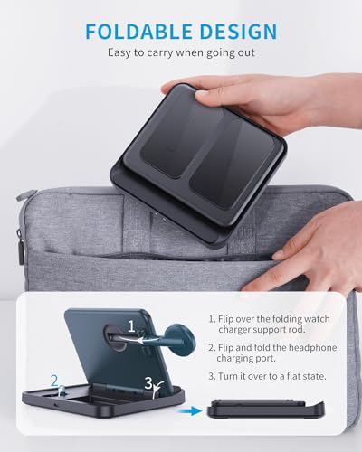 3 in 1 Foldable Wireless Charging Station for Galaxy Z Fold &Z Flip | 3-in-1 foldable fast charging dock compatible with Galaxy Z Fold 7,6,5,4, Flip6,5,Watch6,6 Classic,Galaxy Buds 2,Pro,Live