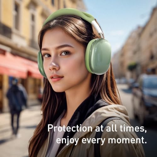 MOLOPPO 3 in 1 Case Cover Compatible with AirPods Max 2/1 2024/2020, Green | Anti-scratch Clear Soft TPU Ear Cups /Silicone Ear Pad Case /Headband Cover for AirPods Max, Transparent Accessories for Max - color: A8-Transparent Green