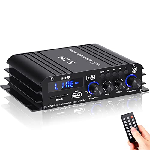 S299 Max 800W Bluetooth Home Audio Amplifier, RMS 40Wx4 4.1CH Bluetooth | Power Amplifier with Active Subwoofer, Sound Audio System w/AUX, Headphone Jack, USB, SD, Remote Control
