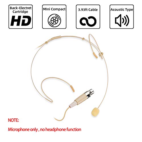 Microphone Headset Discreet Headworn Earset Over Ear Hanging Mic Compatible with Shure Wireless System Bodypack Transmitter, Ideal for Lectures, Live Performance, Theater, Podcasts – Beige