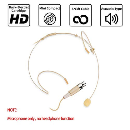 Microphone Headset Discreet Headworn Earset Over Ear Hanging Mic Compatible with Shure Wireless System Bodypack Transmitter, Ideal for Lectures, Live Performance, Theater, Podcasts – Beige