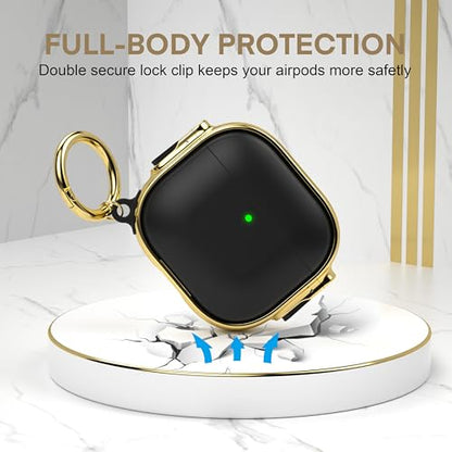 for AirPods 5/4 Case (2026/2024) with Double Safety Lock, Black Gold - color: Black + Gold, size: AirPods 5/4 Case (2026/2024)
