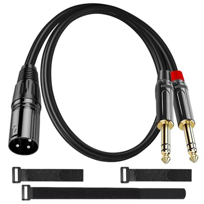 XLR Male to Dual 1/4" 6.35mm TS Mono Y Splitter Adapter Microphone Cable Quarter Inch Plug Audio Connector Metal Shell with Fastening Nylon Strap, for Mixer Amplifier (1.4Ft) - color: XLR to Dual TS