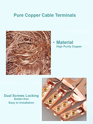 4PCS Spade Connector,45 Degree Pure Copper Audio Fork Y Spade Plug DIY with Heat Shrink Tubing and Hex Wrench,Dual Screw Locking Speaker Cable Plug for Speaker Cables (Knurled) - color: Pure Copper Knurled Style