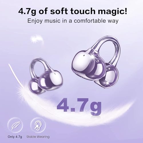 ZIHNIC S26 Wireless Clip on Earbuds, Open Ear Wireless Bluetooth 5.4 Headphones with Mic, IPX5 Waterproof, 35Hr Play time, Light Weight -Purple - color: Purple