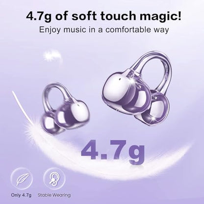 ZIHNIC S26 Wireless Clip on Earbuds, Open Ear Wireless Bluetooth 5.4 Headphones with Mic, IPX5 Waterproof, 35Hr Play time, Light Weight -Purple - color: Purple