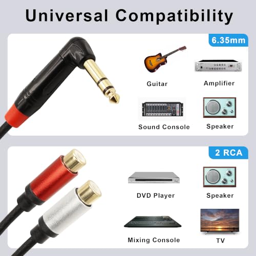 1/4 inch to Dual RCA Audio Cable 5.9ft, Gold Plated Right Angle 6.35mm Quarter inch Male TRS Stereo Plug to 2 RCA Phono Female Audio Y Splitter Cable,1.8m - size: 1.8M/5.9ft