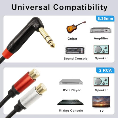 1/4 inch to Dual RCA Audio Cable 5.9ft, Gold Plated Right Angle 6.35mm Quarter inch Male TRS Stereo Plug to 2 RCA Phono Female Audio Y Splitter Cable,1.8m - size: 1.8M/5.9ft