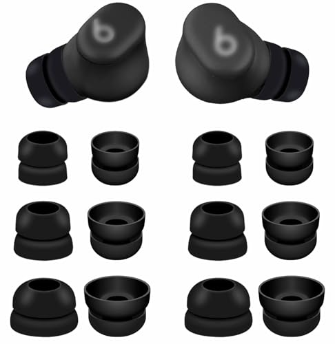 for Beat Solo Buds Ear Tips, 6 Pairs Double Flange Replacement Noise Reduce Silicone Flexible Eartips Gel Earplug Accessories Compatible with Beat Solo Buds/Studio Buds + / Fit Pro - Black