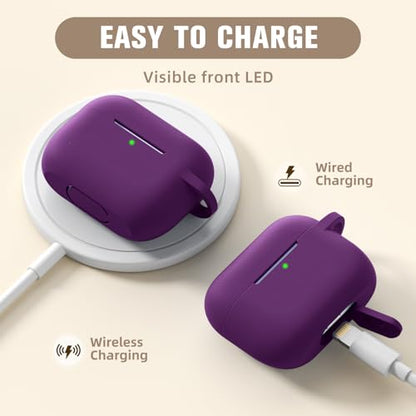 Hamile Compatible AirPods Pro Case Protective Silicone Case Shockproof Cover Skin for Apple AirPod Pro 2019 Charging Case, with Keychain, Purple - color: Plum