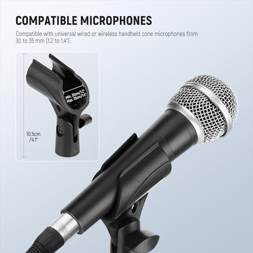 NEEWER BASICS Microphone Holder Accessories Kit 2 Pack, Adjustable Mic Clips with Non Slip Design & 3/8" to 5/8" Screw Adapters for Universal Wired Wireless Handheld Mics from 30mm to 35mm, MS018