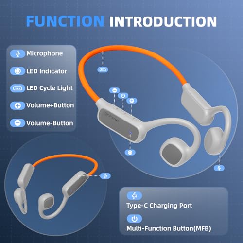 vinamass Open Ear Headphones, Air Conduction Headphones Bluetooth 5.4, Wireless Headphones with LED Beacon String, 10H Playtime, Sports Headphone for Running & Outdoor
