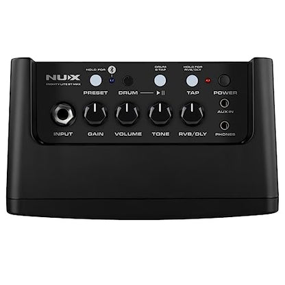 NUX Mighty Lite BT MKII Guitar Amp, 3W Electric Guitar/Bass Amplifier with Clean/Overdrive/Distortion Channel，7 Presets，512 Samples IR, Built in Drum Machine, Desktop Amplifier with Bluetooth