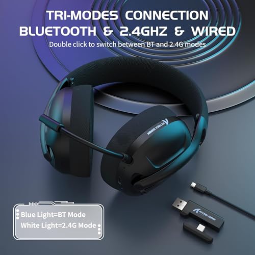 ZIYOU LANG L80 Ultralight Over Ear Tri Mode Wireless Gaming Headset-Black | 2.4Ghz USB C and A Dongle/Bluetooth 5.3/3.5mm Wired,Detachable Mic,Stereo Sound,600mAh Battery for PC Win Mac PS4 PS5 Switch - color: Black, size: Wired+BT+2.4Ghz