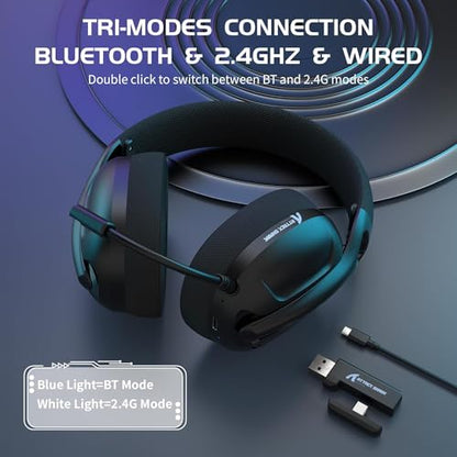 ZIYOU LANG L80 Ultralight Over Ear Tri Mode Wireless Gaming Headset-Black | 2.4Ghz USB C and A Dongle/Bluetooth 5.3/3.5mm Wired,Detachable Mic,Stereo Sound,600mAh Battery for PC Win Mac PS4 PS5 Switch - color: Black, size: Wired+BT+2.4Ghz