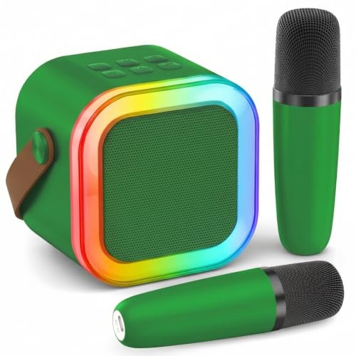 Mini Karaoke Machine, Portable Bluetooth Speaker & 2 Wireless Microphones | Karaoke Player Karaoke Microphone For Family Home Party Outdoor With HI-FI Sound | 5 Magic Sound | PA System | USB | TF | AUX - color: Dark Green