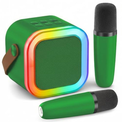 Mini Karaoke Machine, Portable Bluetooth Speaker & 2 Wireless Microphones | Karaoke Player Karaoke Microphone For Family Home Party Outdoor With HI-FI Sound | 5 Magic Sound | PA System | USB | TF | AUX - color: Dark Green