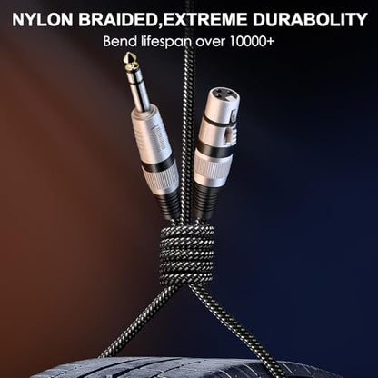 XLR Female to 1/4 Inch TRS Cables 3 FT/2Pack, Nylong Braided XLR 3 Pin Female to 6.35mm TRS Male Balanced Wire Mic Cord (Pure Copper Conductors) - size: 3FT