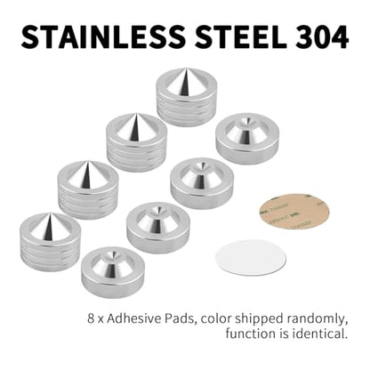 Speaker Isolation Pads 304 Stainless Steel Spikes & Isolation Feet for Subwoofer, Turntable, Bookshelf Speakers, 4 Pack with Adhesive Pads, Small - size: Small